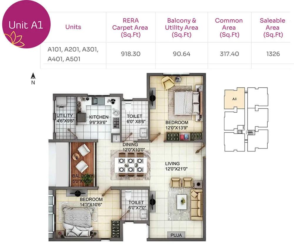 2BHK 1326 - TVH Nivaan Saligramam