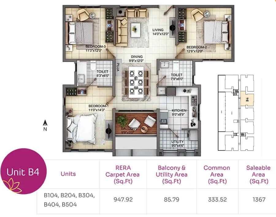 3BHK 1367 - TVH Nivaan Saligramam
