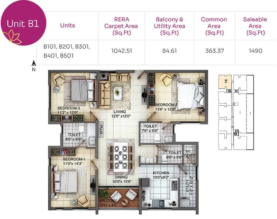 3BHK 1490 - TVH Nivaan Saligramam