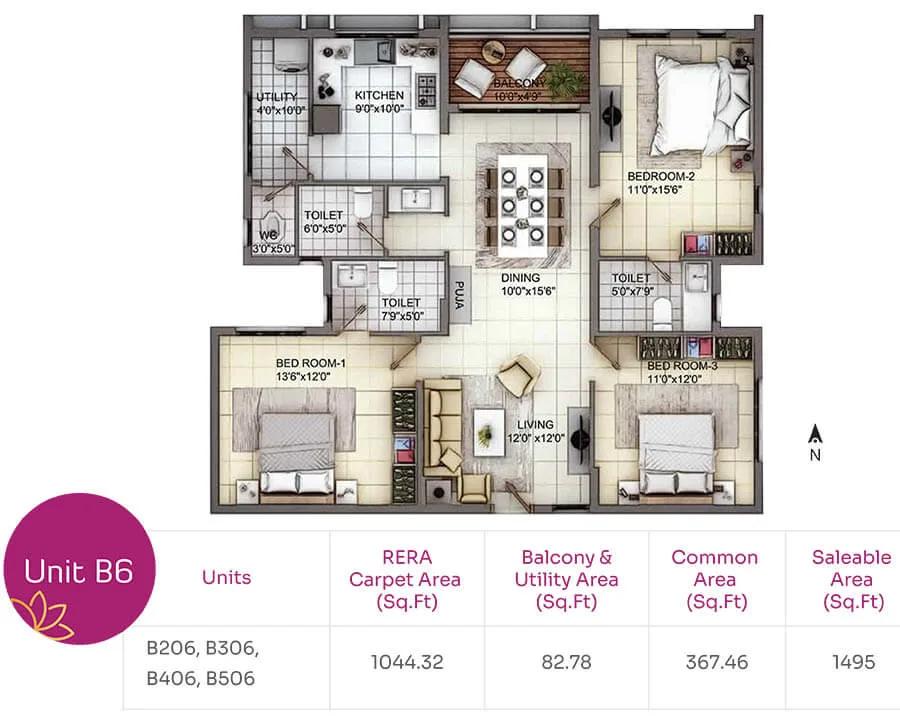 3BHK 1495 - TVH Nivaan Saligramam