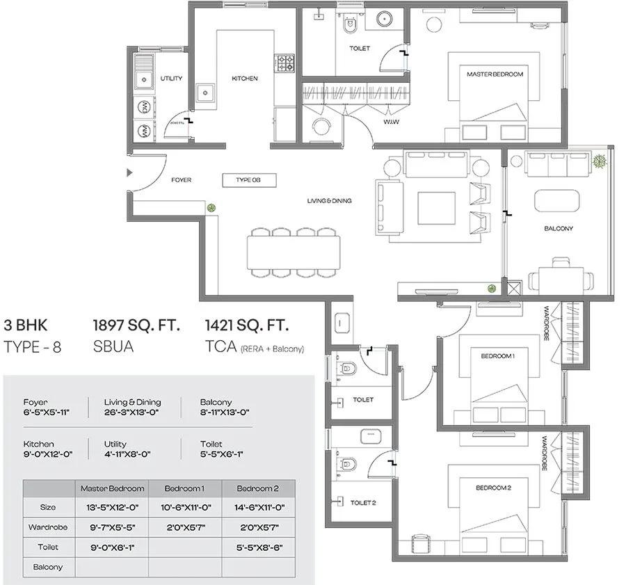 3BHK 1897 - Assetz Codename Altitude
