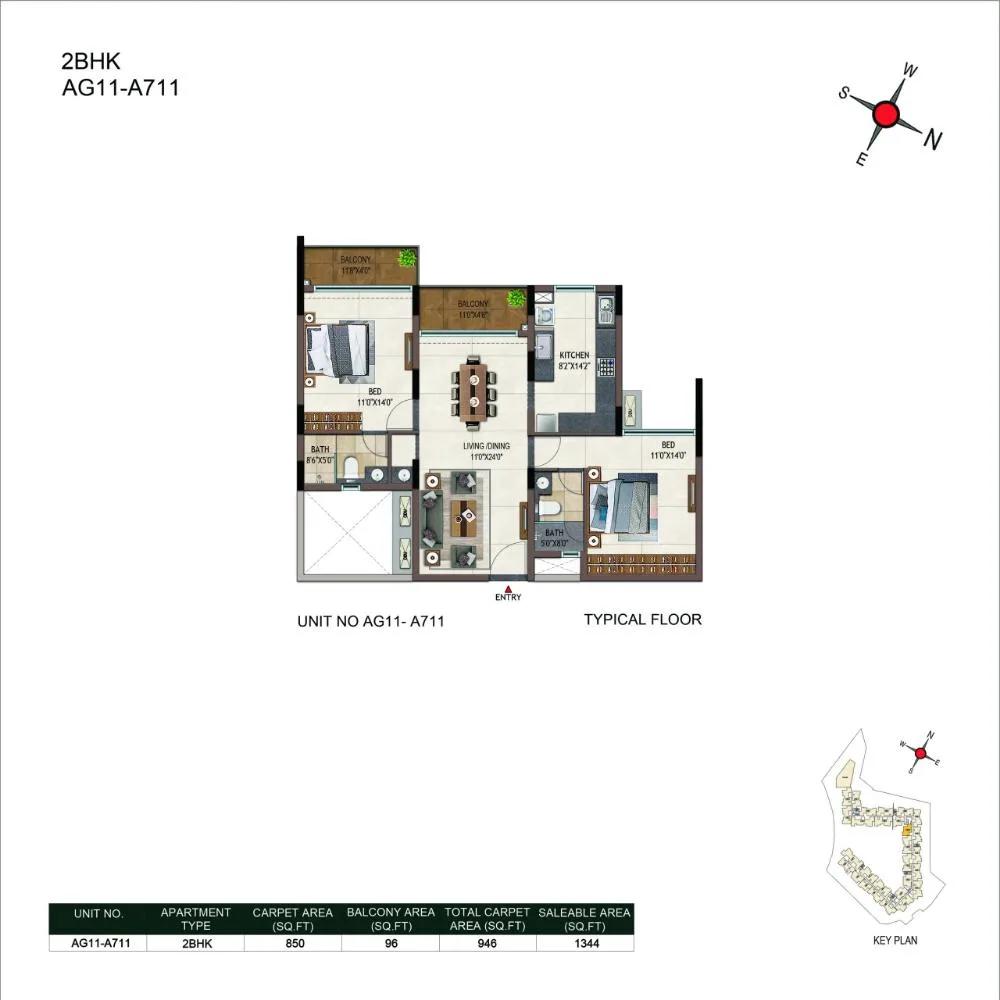 2BHK 1344 - Casagrand Promenade