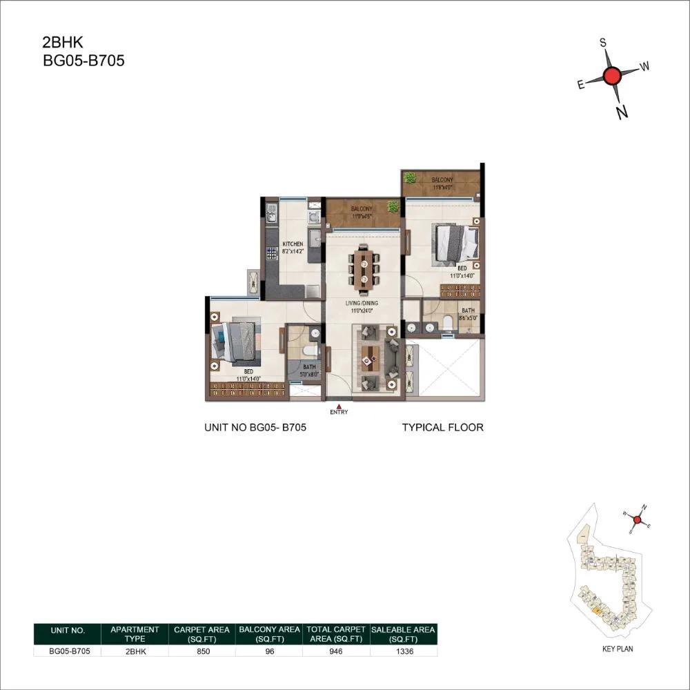 2BHK 1336 - Casagrand Promenade