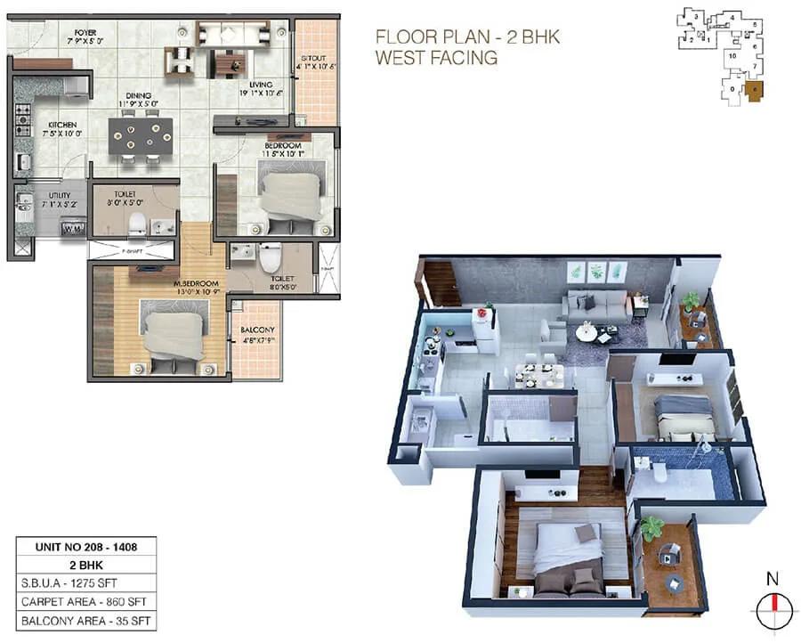 2BHK 1275 - Sumadhura Sushantham