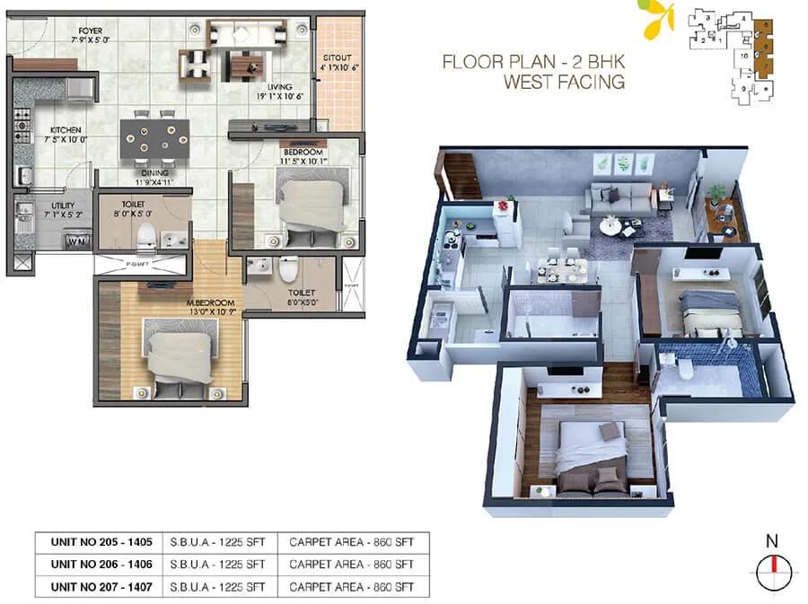 2BHK 1225 - Sumadhura Sushantham