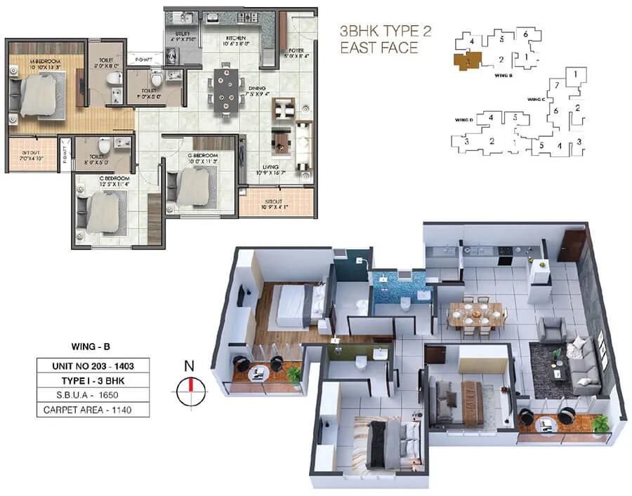 3BHK 1650 - Sumadhura Sushantham