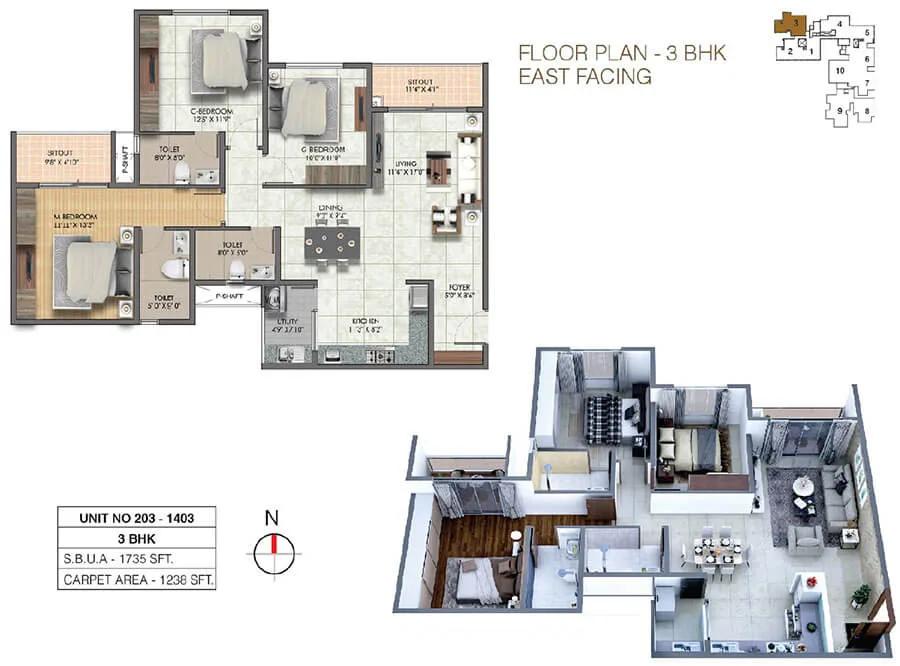 3BHK 1735 - Sumadhura Sushantham