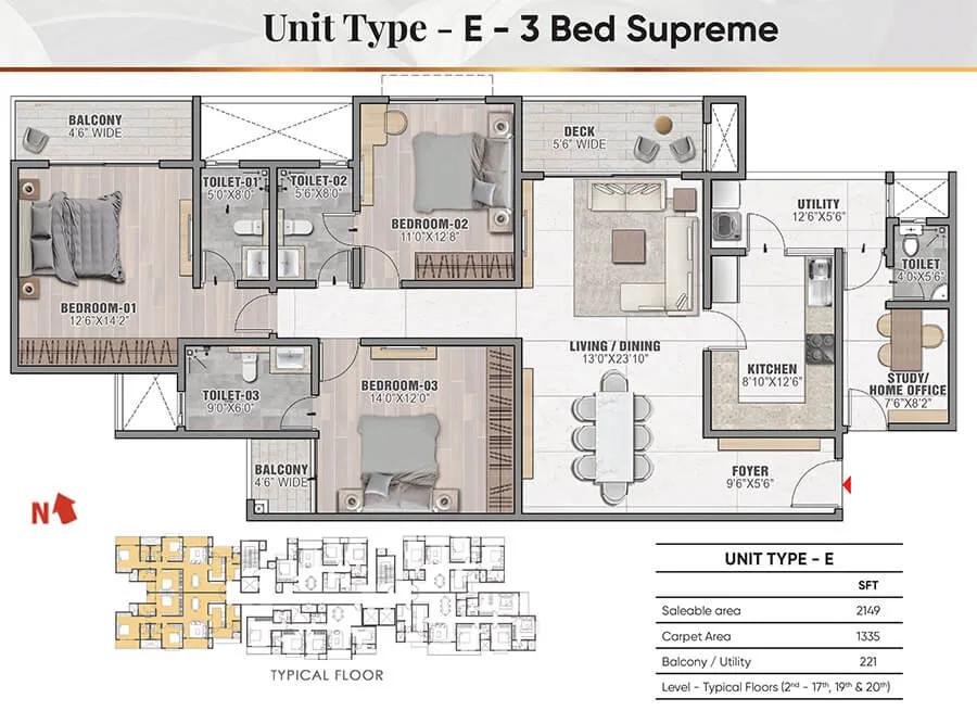 3BHK Supreme 2149 - Prestige Camden Gardens