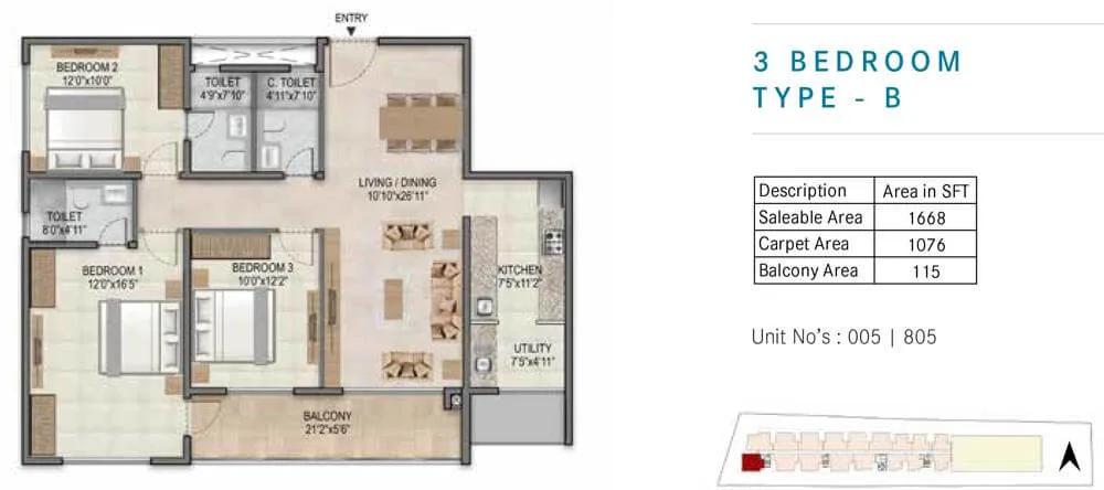 3 BHK B - 1668 - Century Horizon Jakkur