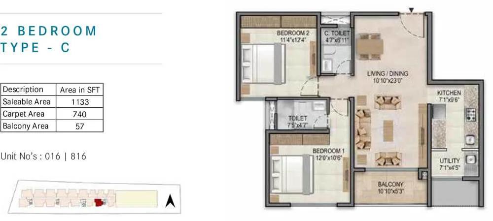 2 BHK C - 1133 - Century Horizon Jakkur