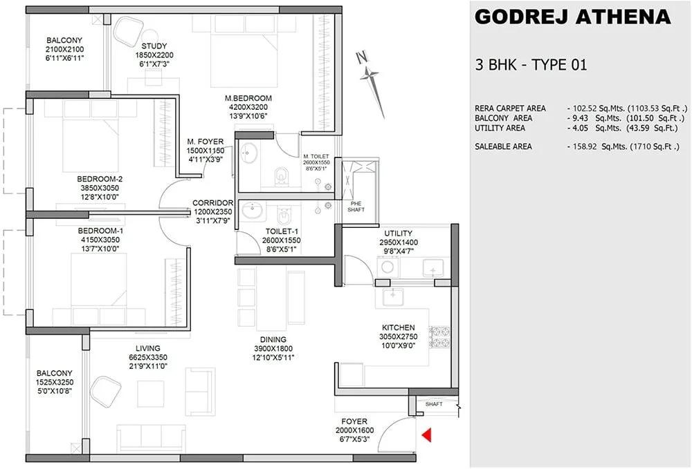 3 BHK 1710 - Godrej Athena Indiranagar