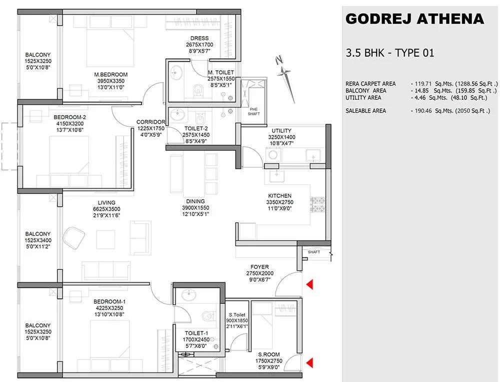 3.5 BHK 2050 - Godrej Athena Indiranagar
