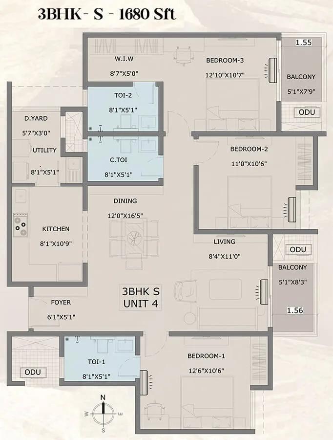 3BHK 1680 - Vajram Vivera Vajram Codename KGF