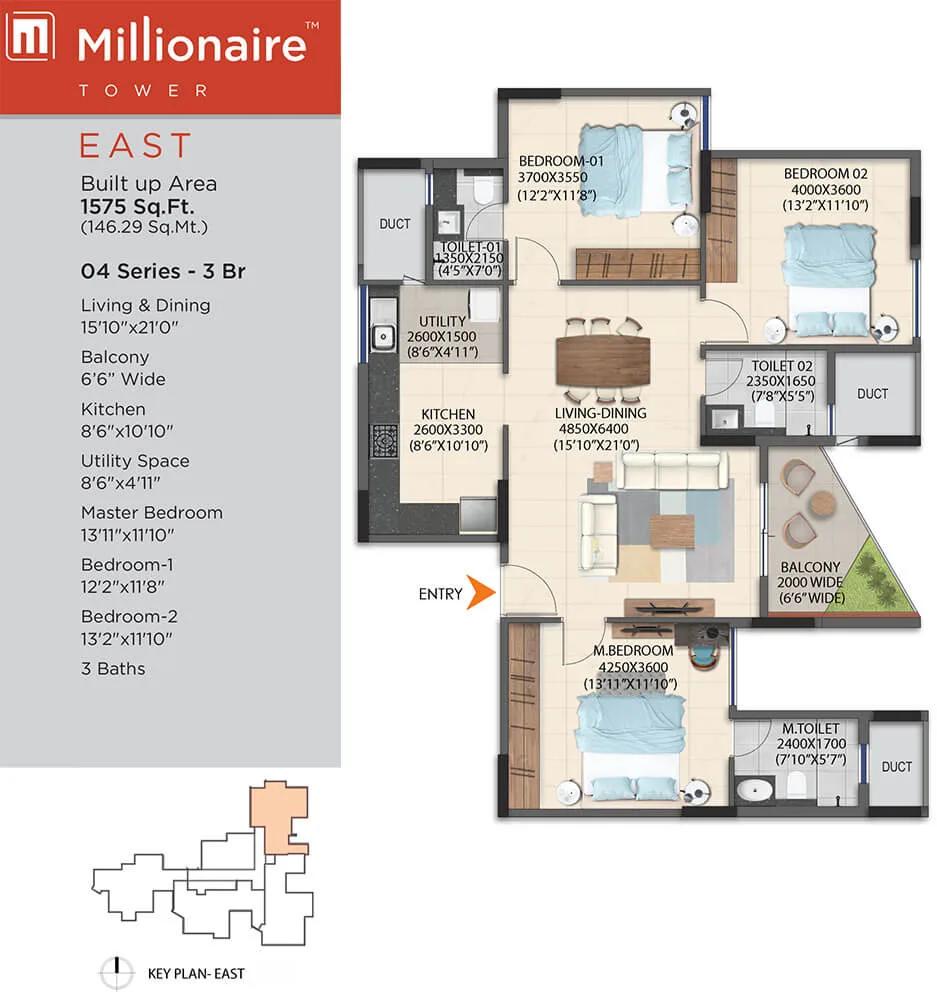 3BHK 1575 - Artismo Millionaire Tower