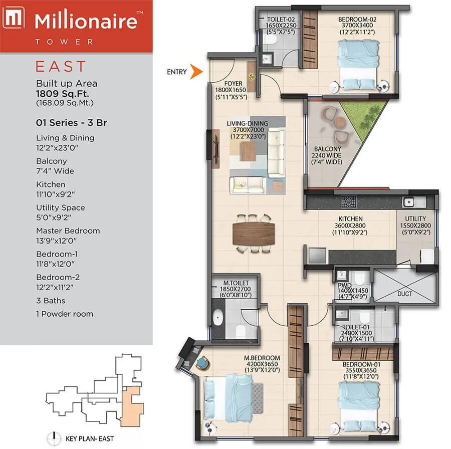 3BHK 1809 - Artismo Millionaire Tower
