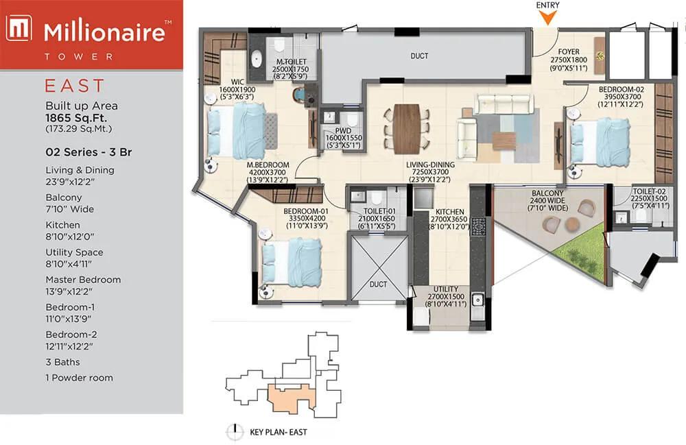 3BHK 1865 - Artismo Millionaire Tower