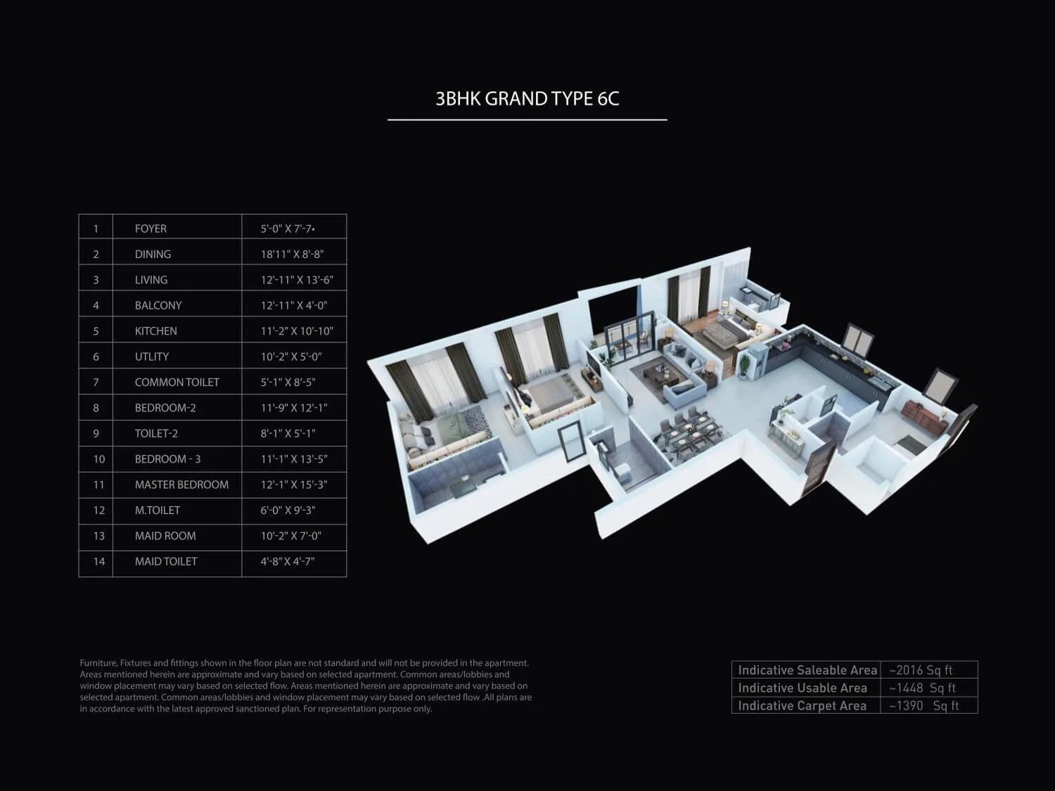 Purva Atmosphere Floor Plan 3 Bhk Type 3