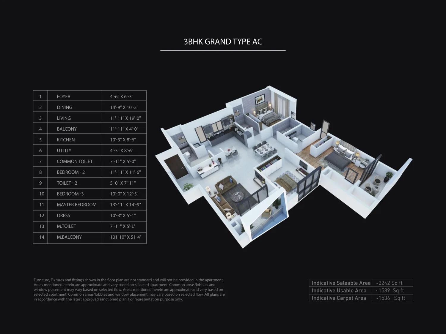 Purva Atmosphere Floor Plan 3 Bhk Type 2