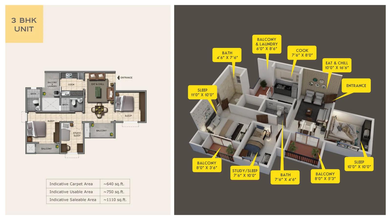 Provident Capella Floor Plan 3 BHK