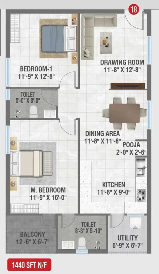 2bhk 1440 amrutha sagar kompally