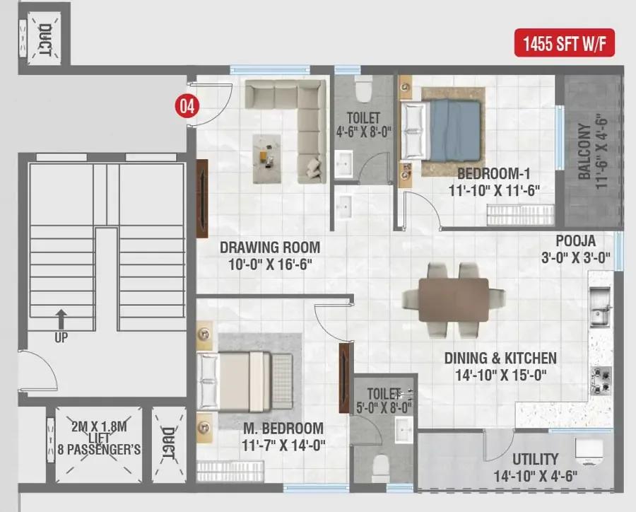2bhk 1455 amrutha sagar kompally
