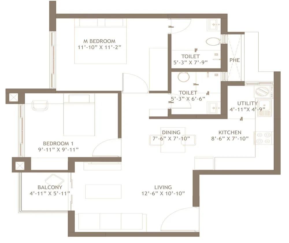2 BHK – 973 Plan – Embassy Edge