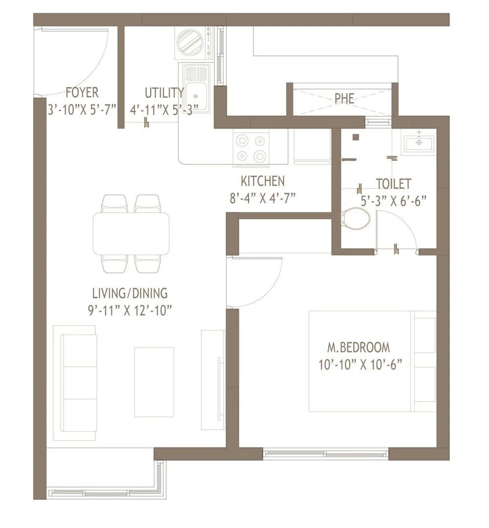 1 BHK – 676 Plan – Embassy Edge