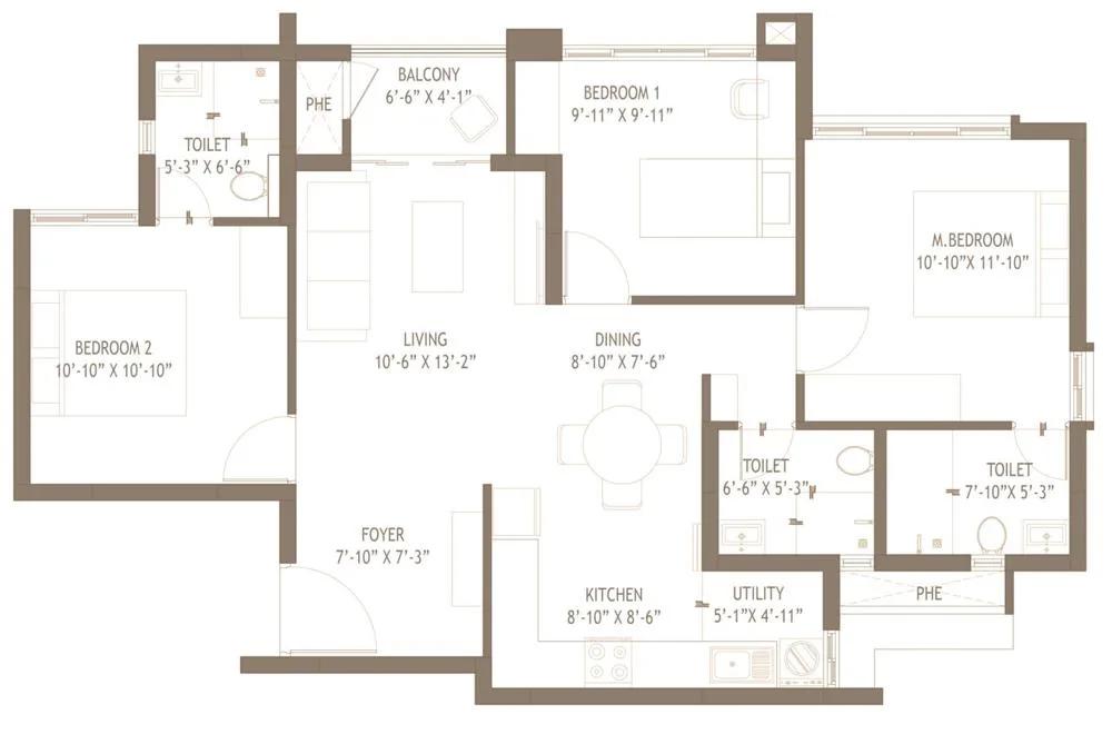3 BHK – 1326 Plan – Embassy Edge
