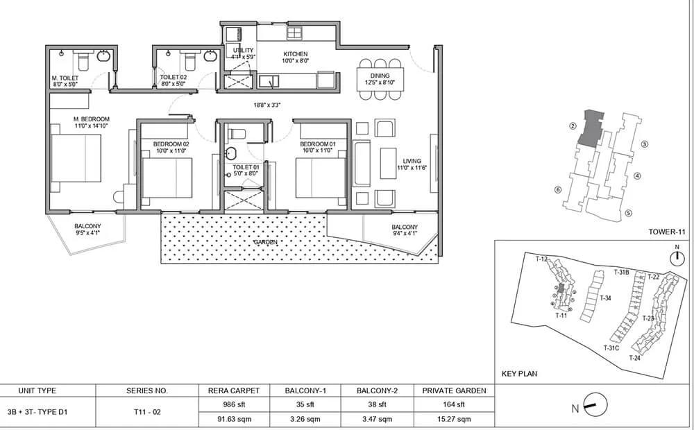 3BHK+3T 986 - Birla Trimaya Phasse 2