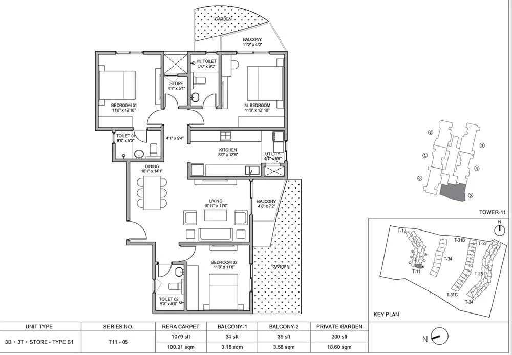 3BHK+3T+Store 1079 - Birla Trimaya Phasse 2