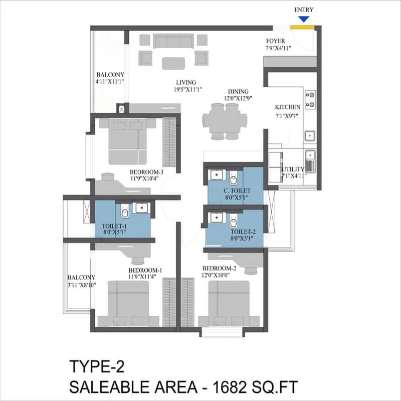 3BHK 1682 - Bren Aspera Bangalore