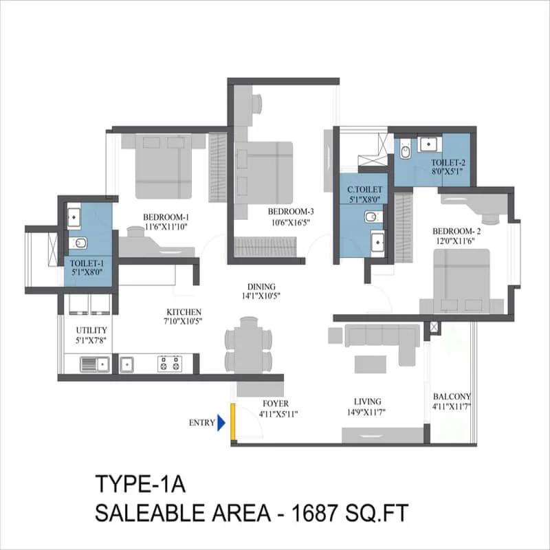 3BHK 1687 - Bren Aspera Bangalore