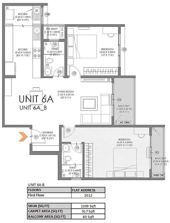 2BHK 1309 - Svamitva Soul Spring Codename HSR