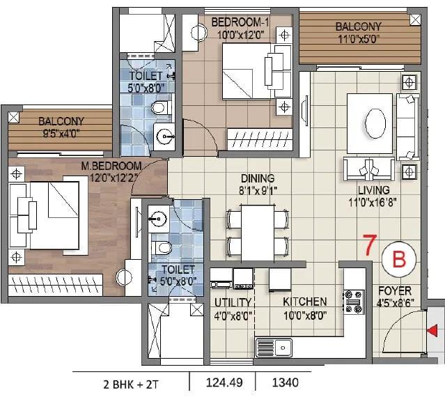2bhk 1340 sattva songbird phase 2
