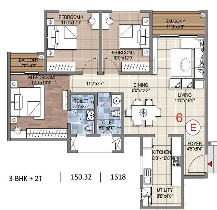 3bhk 1618 sattva songbird phase 2