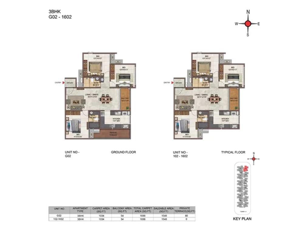 3BHK 1548 - Casagrand Casablanca