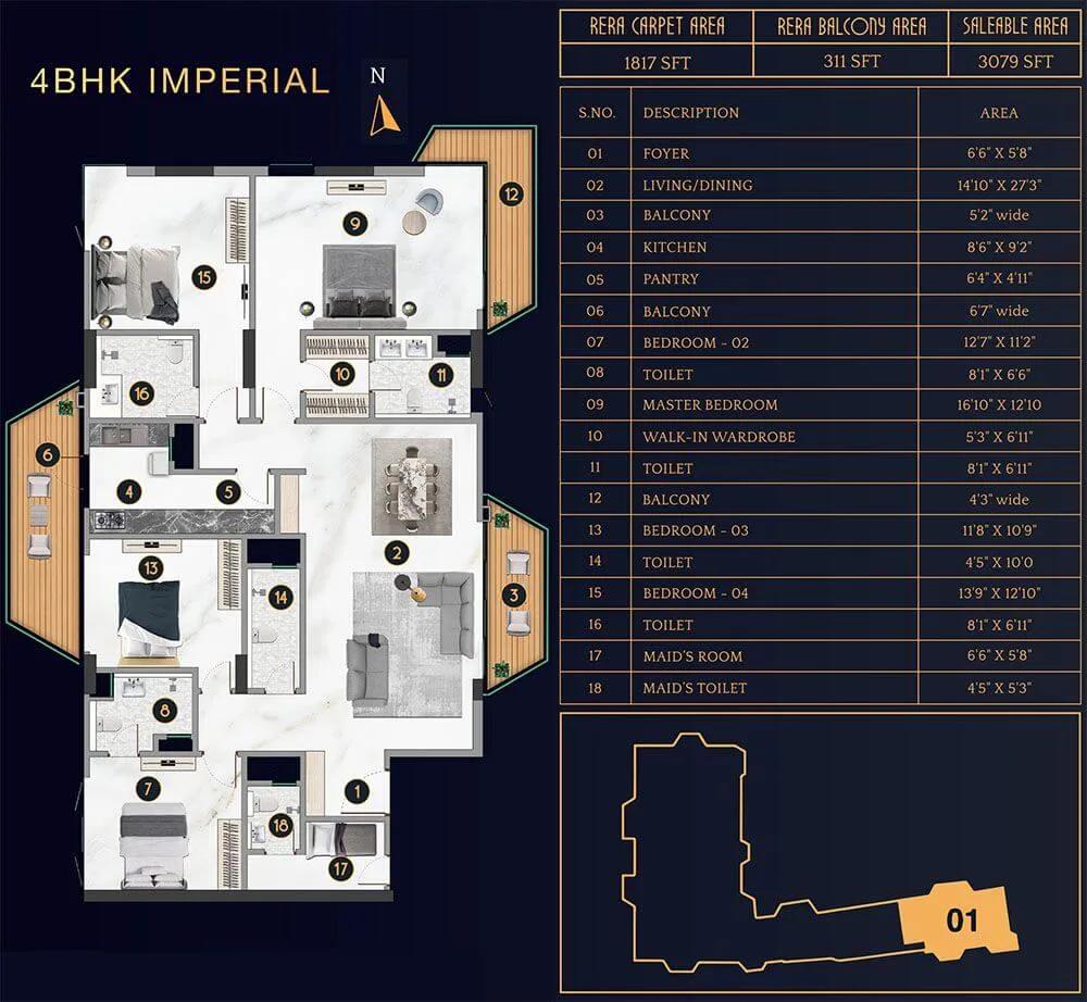 4BHK Imperial 3079 - TVS Emerald Cascadia