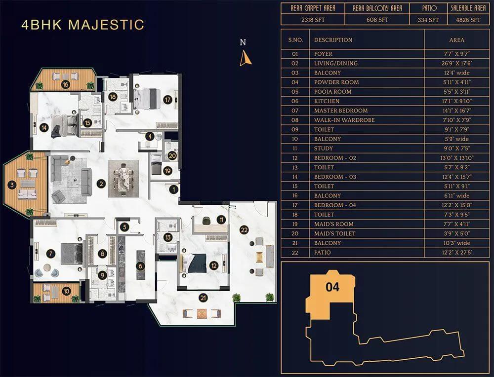 4BHK Majestic 4826 - TVS Emerald Cascadia