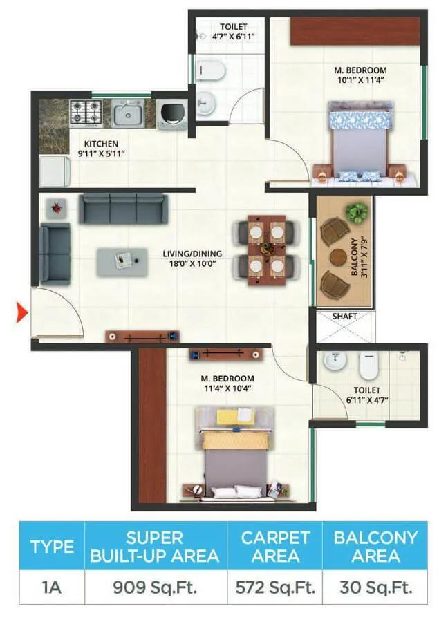 909 2BHK - Sattva Aeropolis