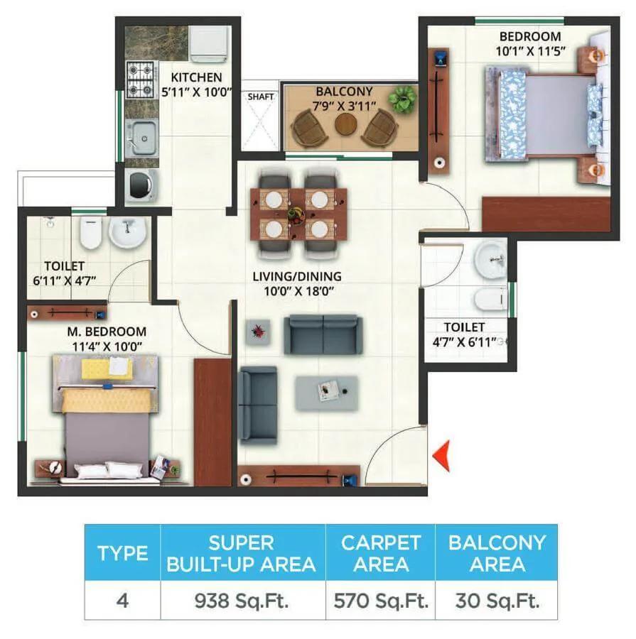 938 2BHK - Sattva Aeropolis