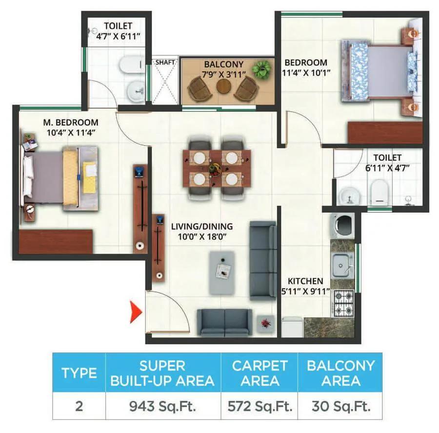 943 2BHK - Sattva Aeropolis