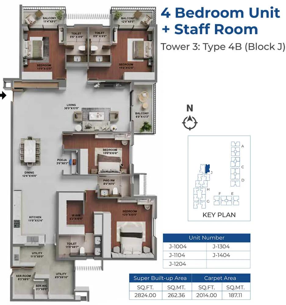 4BHK-Staff 2824 - Adarsh LakeFront Phase 2