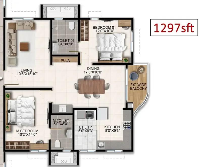2bhk 1297 aparna wonder woods