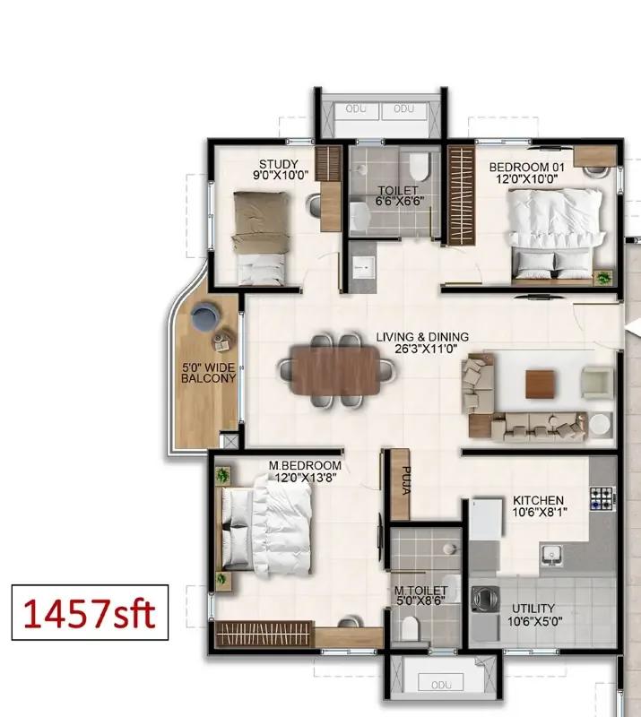 2bhk 1457 aparna wonder woods