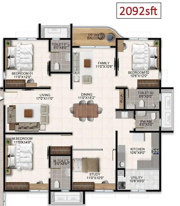 3.5bhk 2092 aparna wonder woods