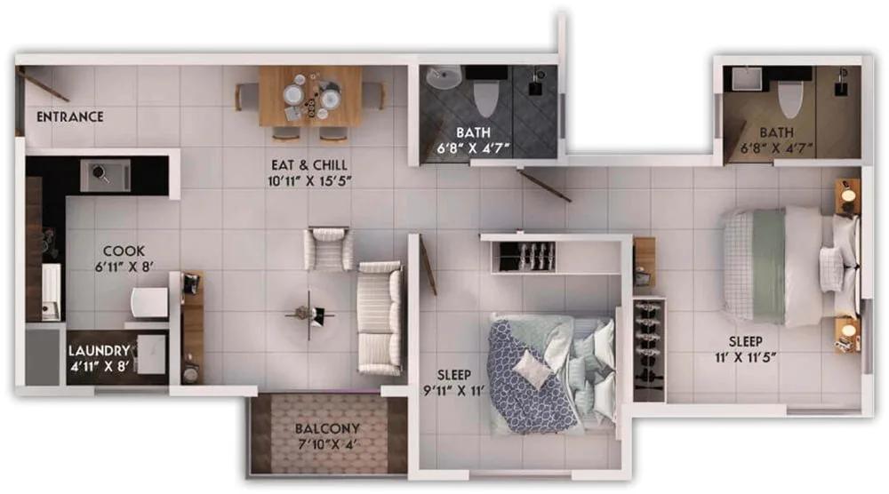 2BHK - Provident Sunworth City