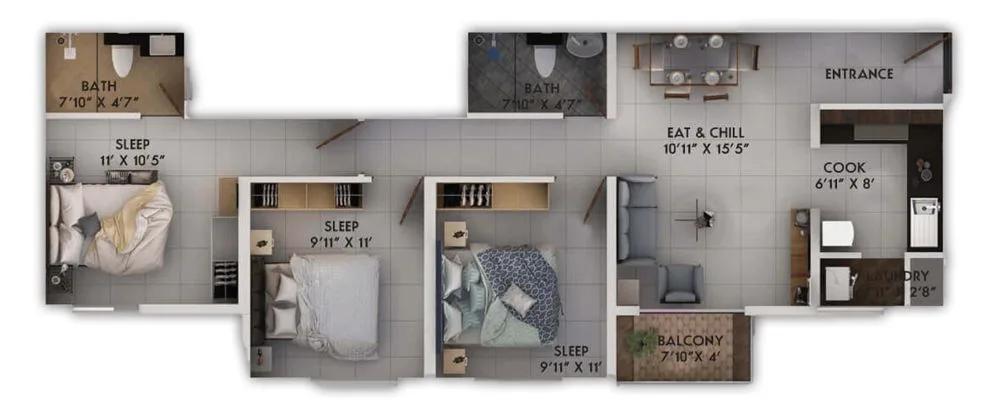 3BHK - Provident Sunworth City