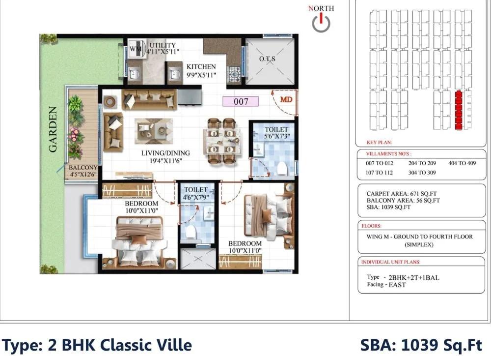 2BHK Classic 1039 - SBR Global Queensville