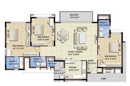 3BHK 1984 Purva Whitehall
