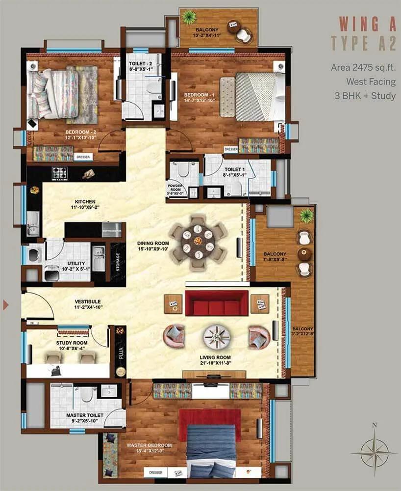 3 BHK Study - 2475 - Koncept Ambience Downtown Bangalore